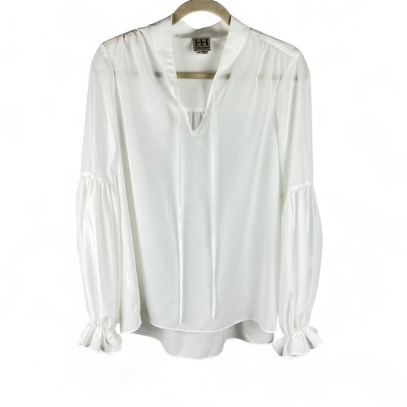 Haute Hippie Tops - Haute Hippie White Balloon Sleeve Tie Neck Ruffle Blouse Size M